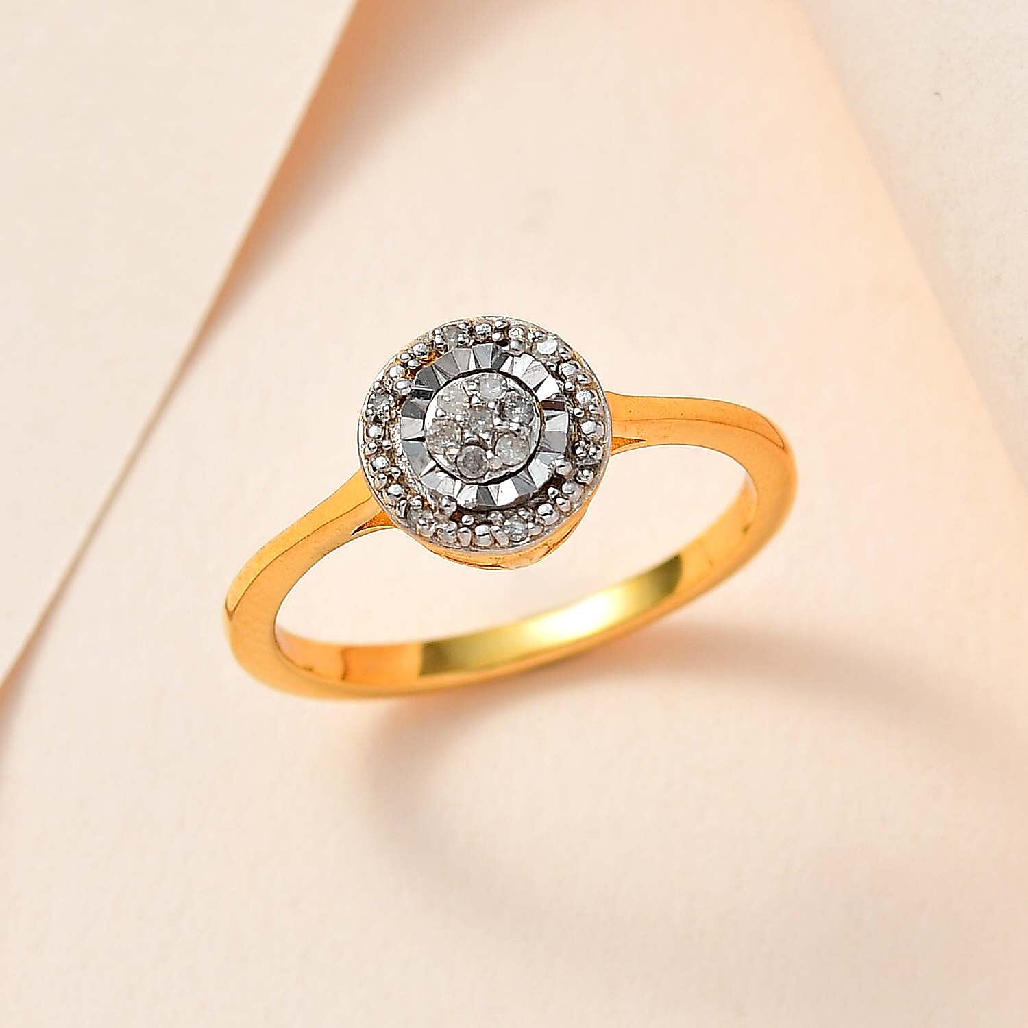 Natural Diamond Cluster in 18K Y Gold Vermeil Plated Sterling Silver Ring