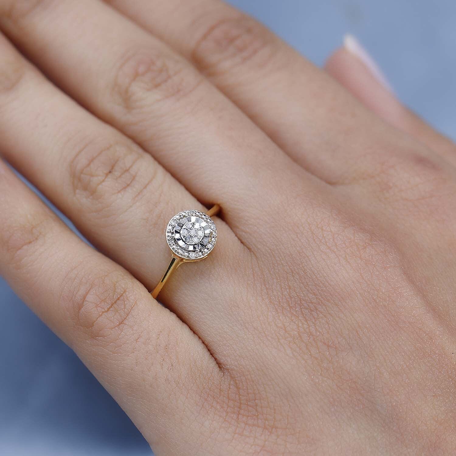 Natural Diamond Cluster in 18K Y Gold Vermeil Plated Sterling Silver Ring