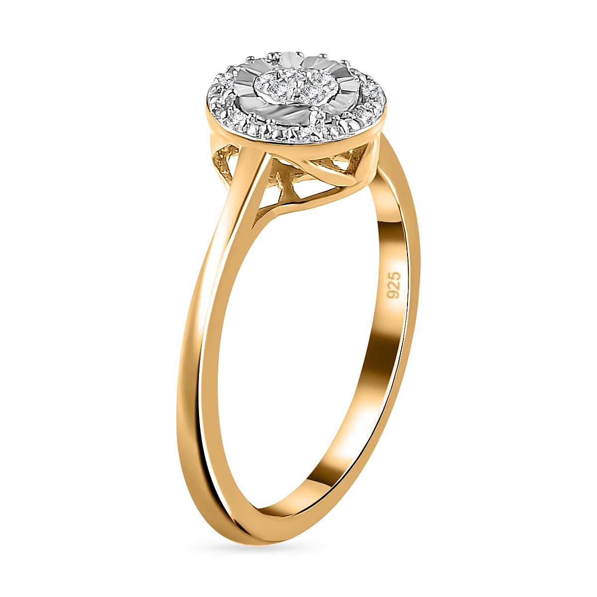 Natural Diamond Cluster in 18K Y Gold Vermeil Plated Sterling Silver Ring