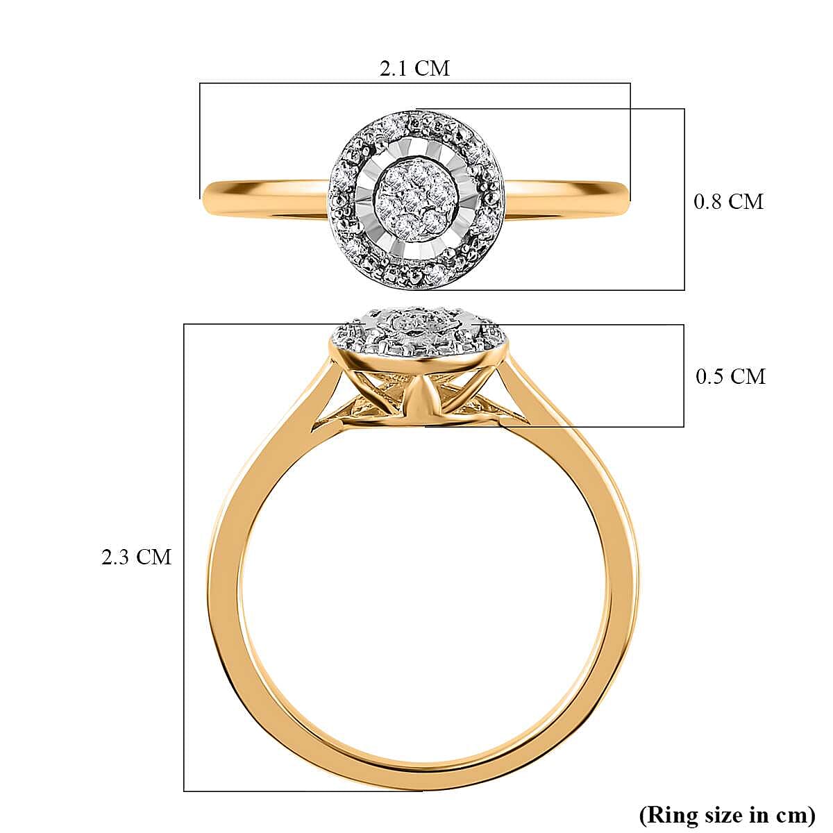 Natural Diamond Cluster in 18K Y Gold Vermeil Plated Sterling Silver Ring