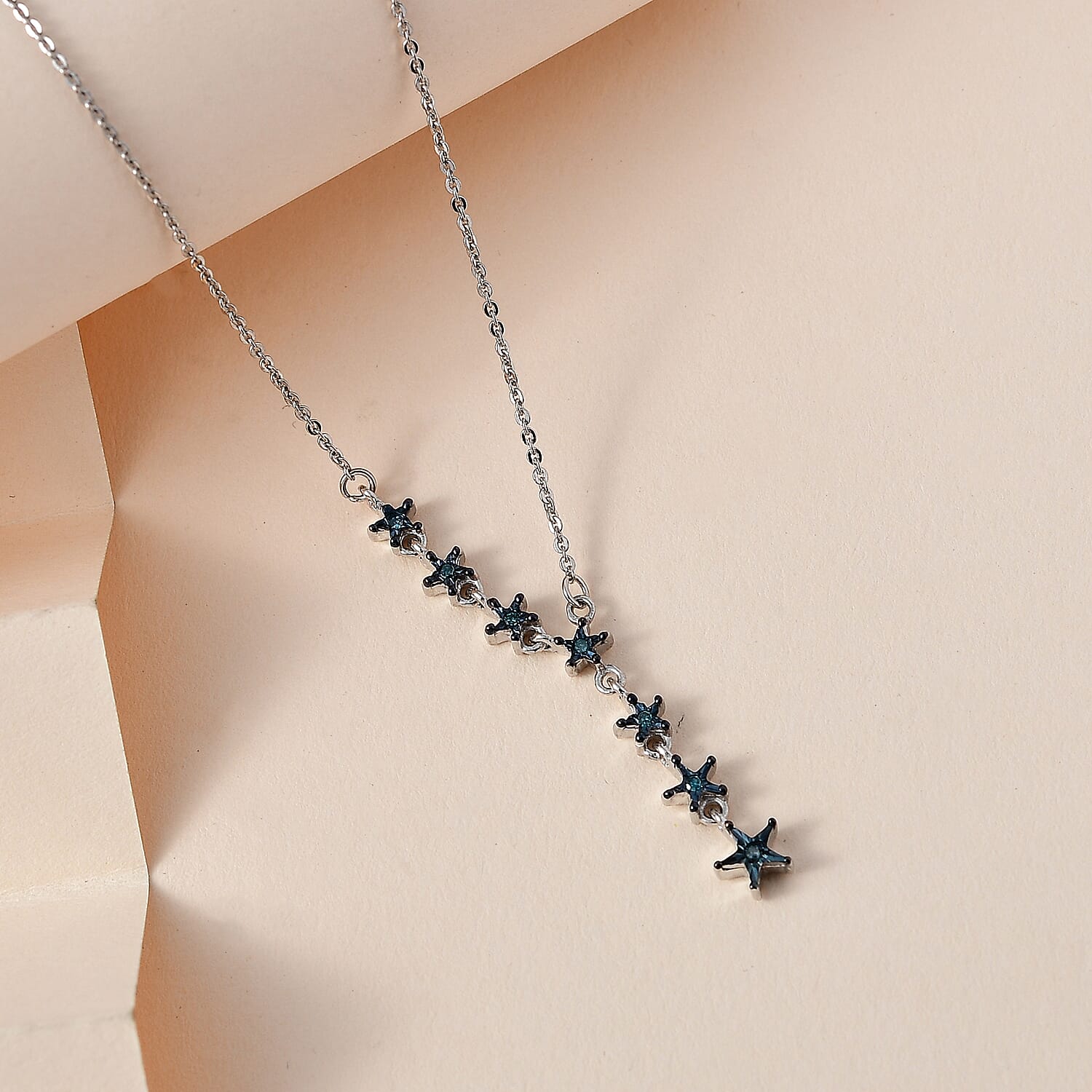 Blue Diamond Necklace (Size - 18) in Platinum Overlay Sterling Silver