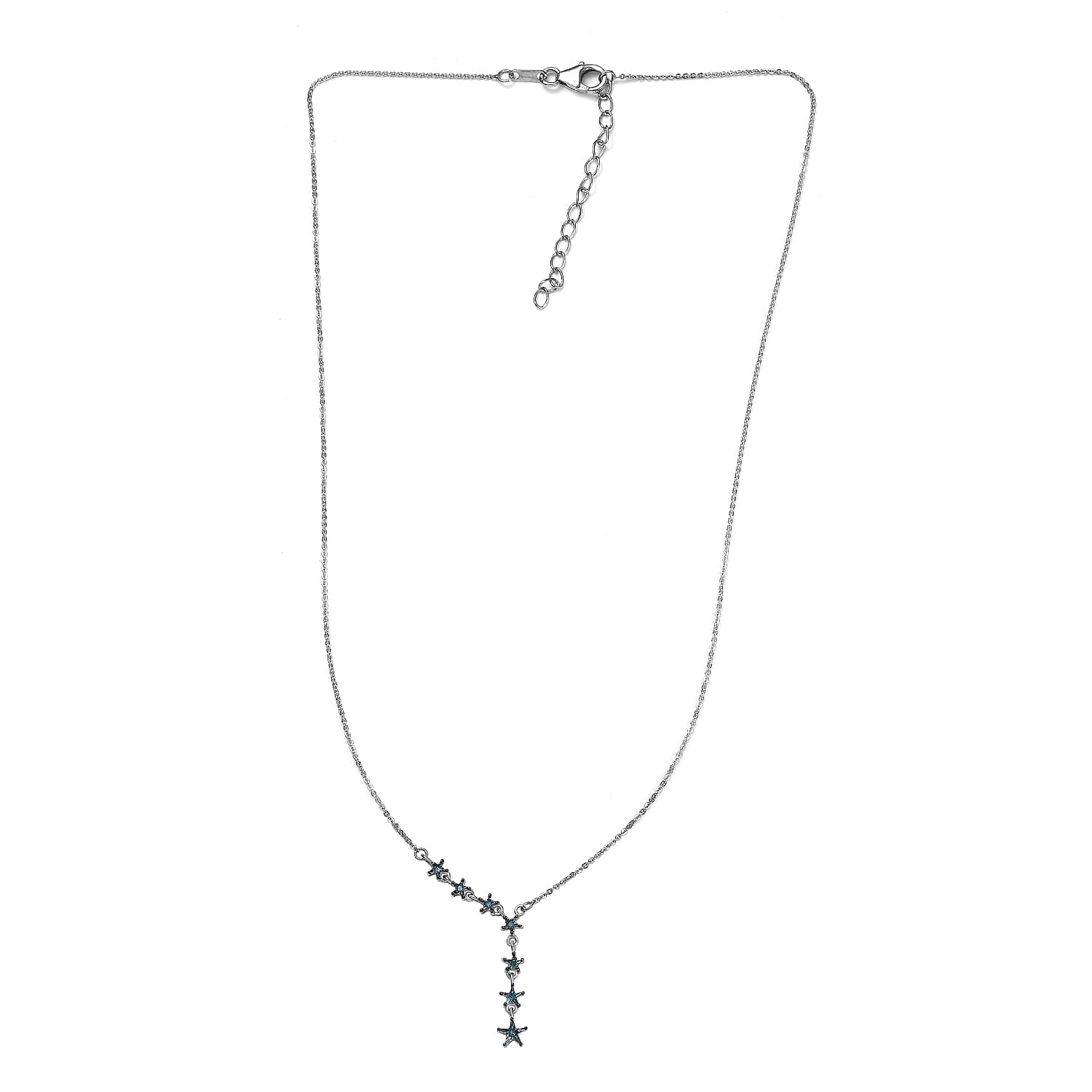 Blue Diamond Necklace (Size - 18) in Platinum Overlay Sterling Silver
