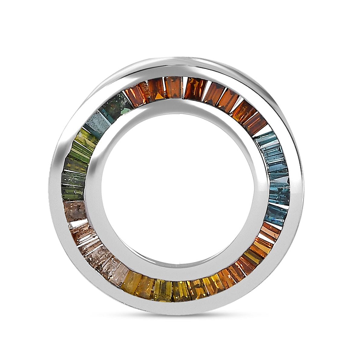 Multi Diamond Circle Pendant in Platinum Overlay Sterling Silver 0.50 Ct.