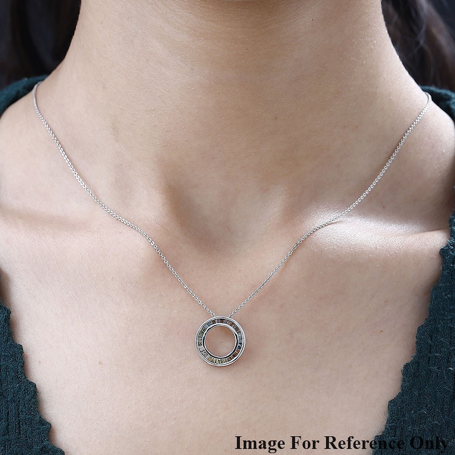 Multi Diamond Circle Pendant in Platinum Overlay Sterling Silver 0.50 Ct.