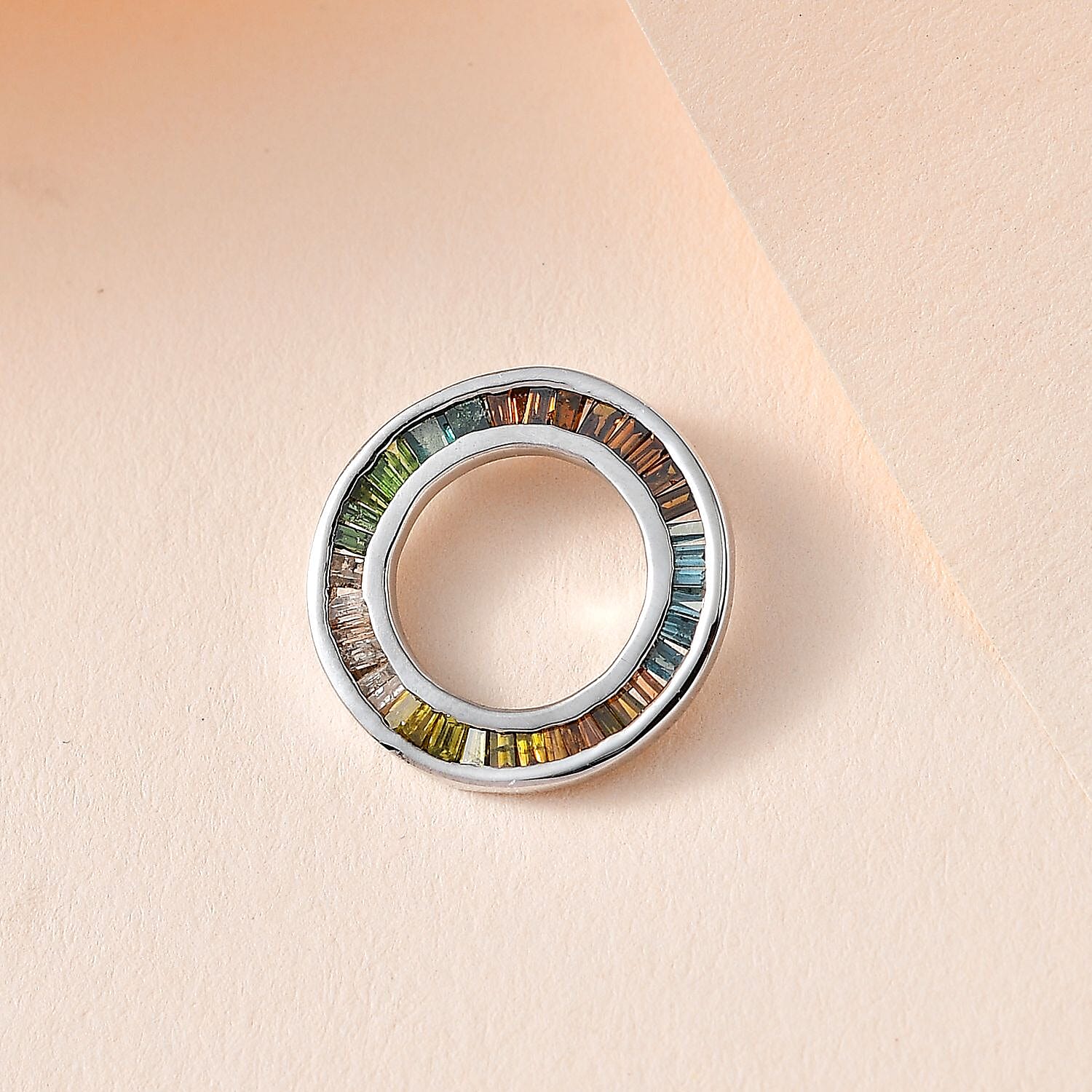 Multi Diamond Circle Pendant in Platinum Overlay Sterling Silver 0.50 Ct.