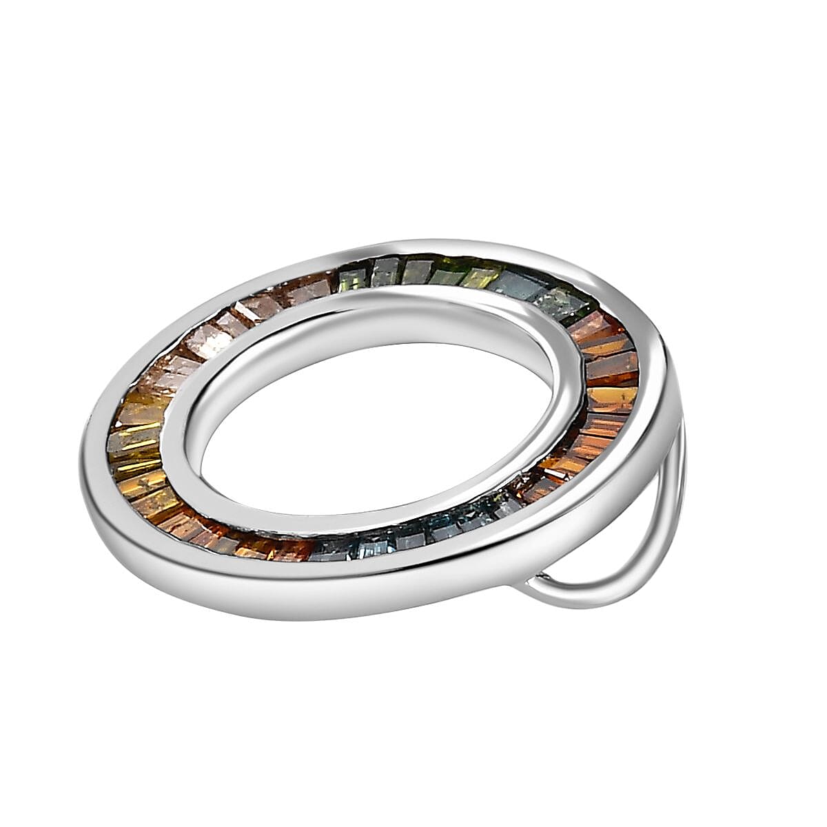 Multi Diamond Circle Pendant in Platinum Overlay Sterling Silver 0.50 Ct.