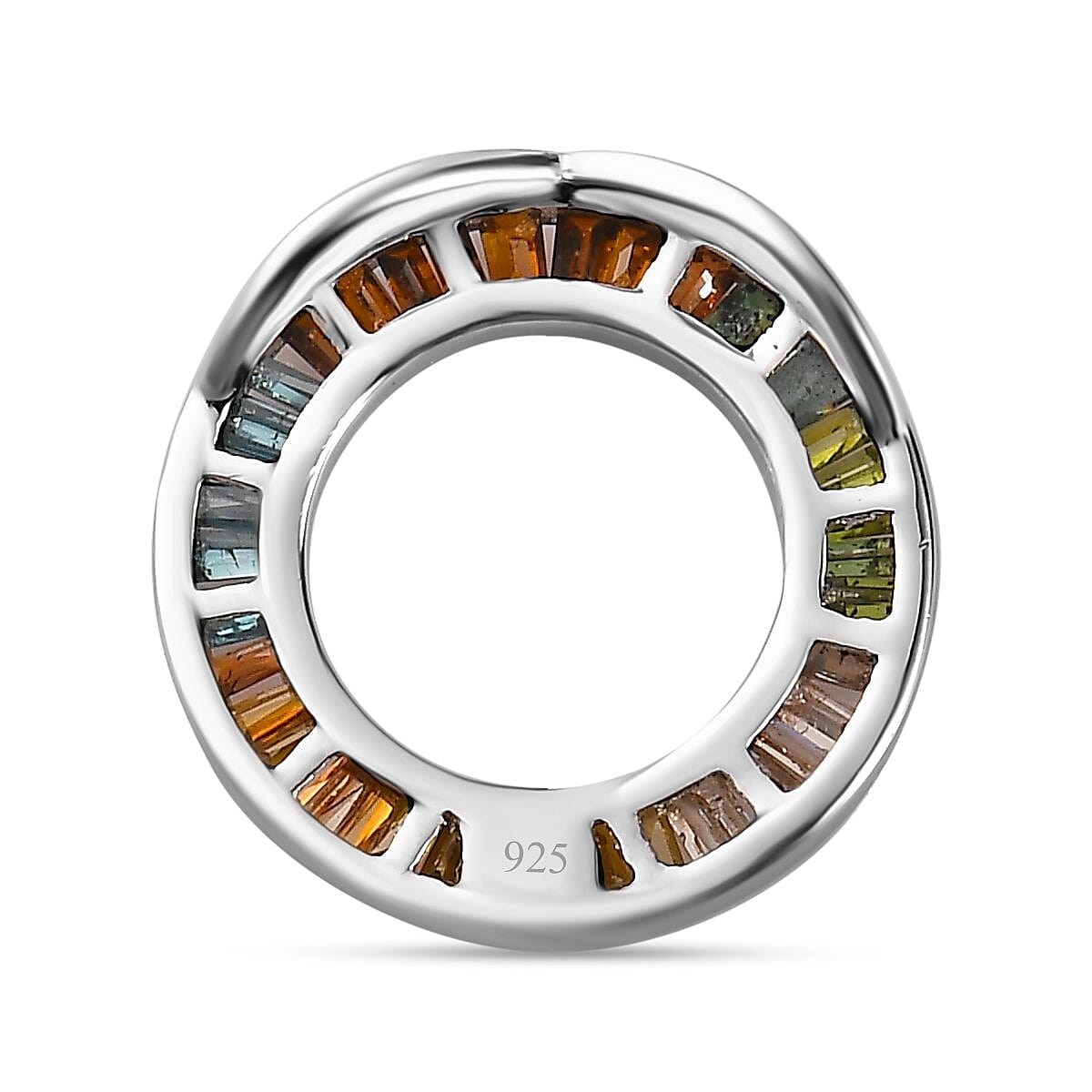 Multi Diamond Circle Pendant in Platinum Overlay Sterling Silver 0.50 Ct.