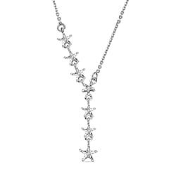 Diamond Star Necklace (Size - 18) in Platinum Overlay Sterling Silver