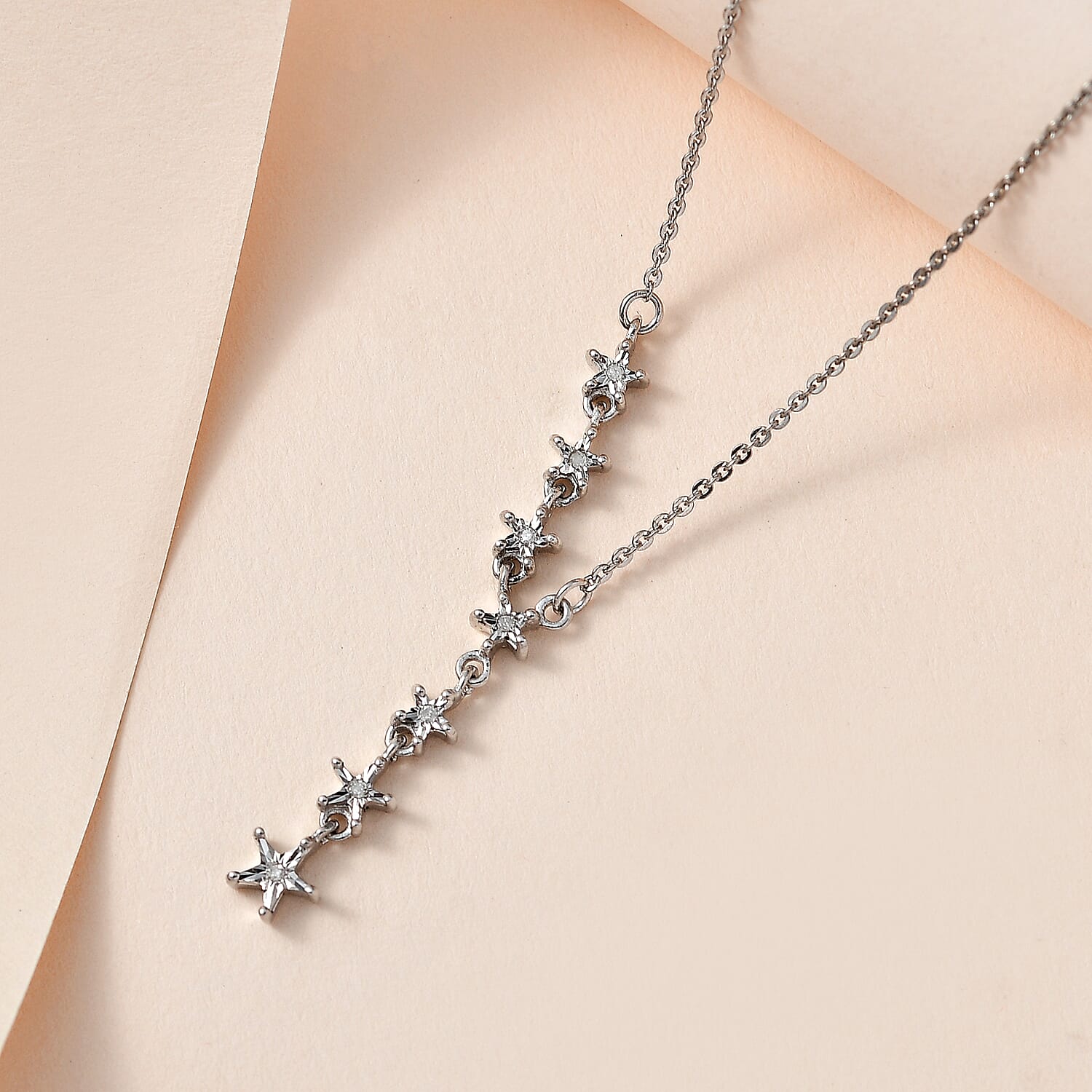 Diamond Star Necklace (Size - 18) in Platinum Overlay Sterling Silver