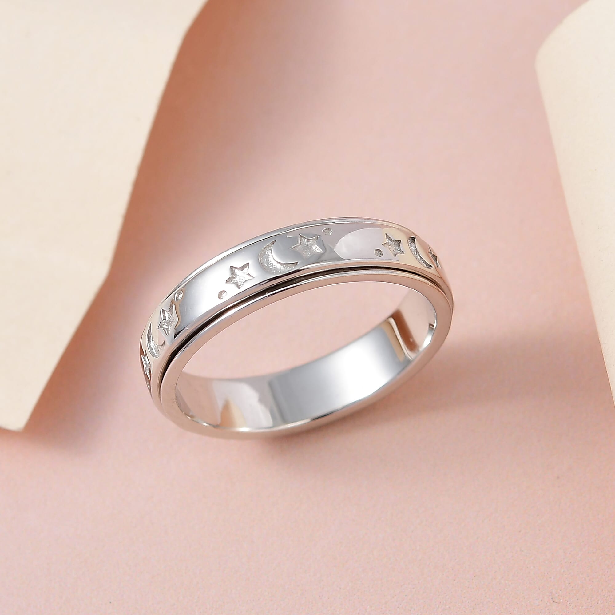 18K Vermeil Rose Gold Plated Sterling Silver Moon & Star Spinner Ring