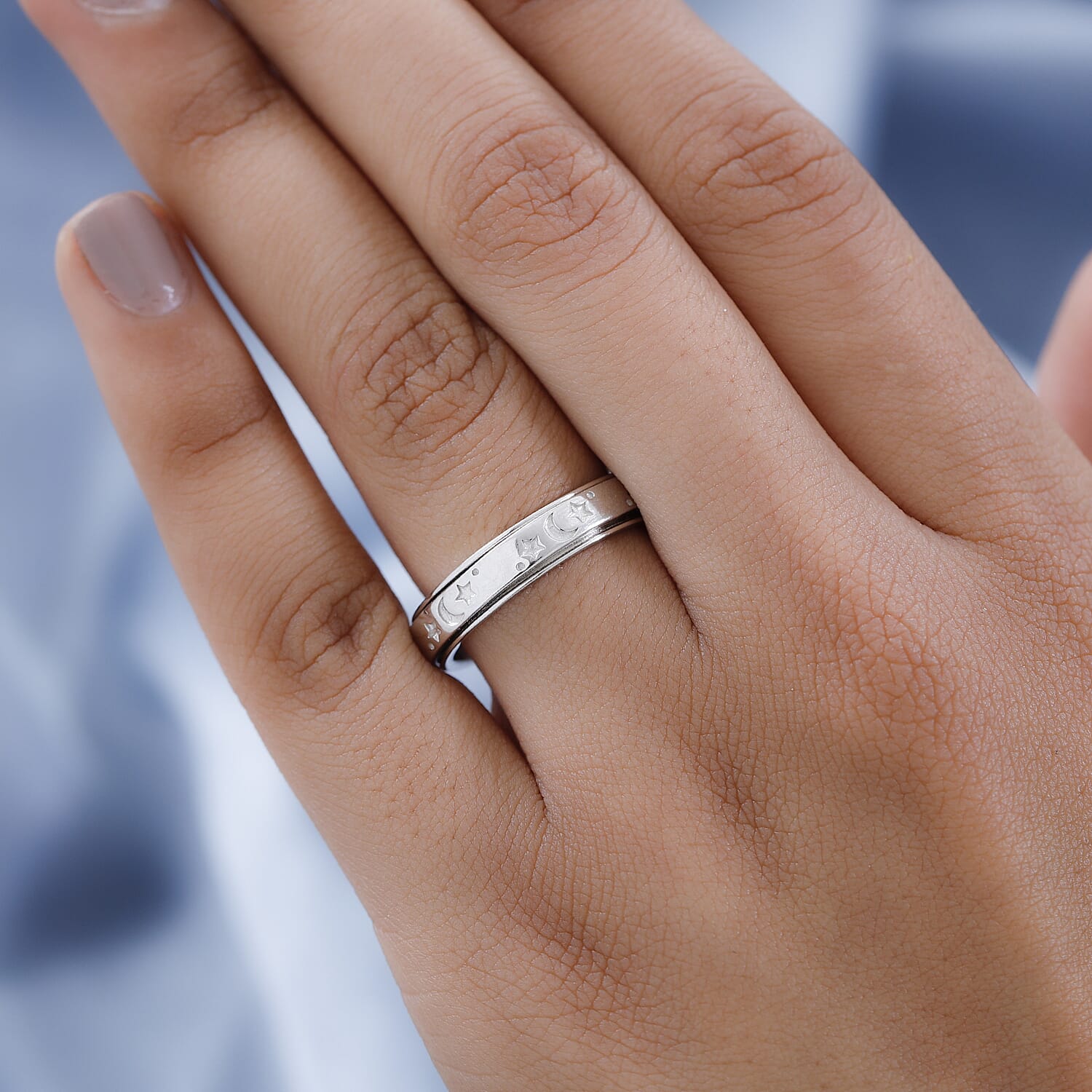 18K Vermeil Rose Gold Plated Sterling Silver Moon & Star Spinner Ring