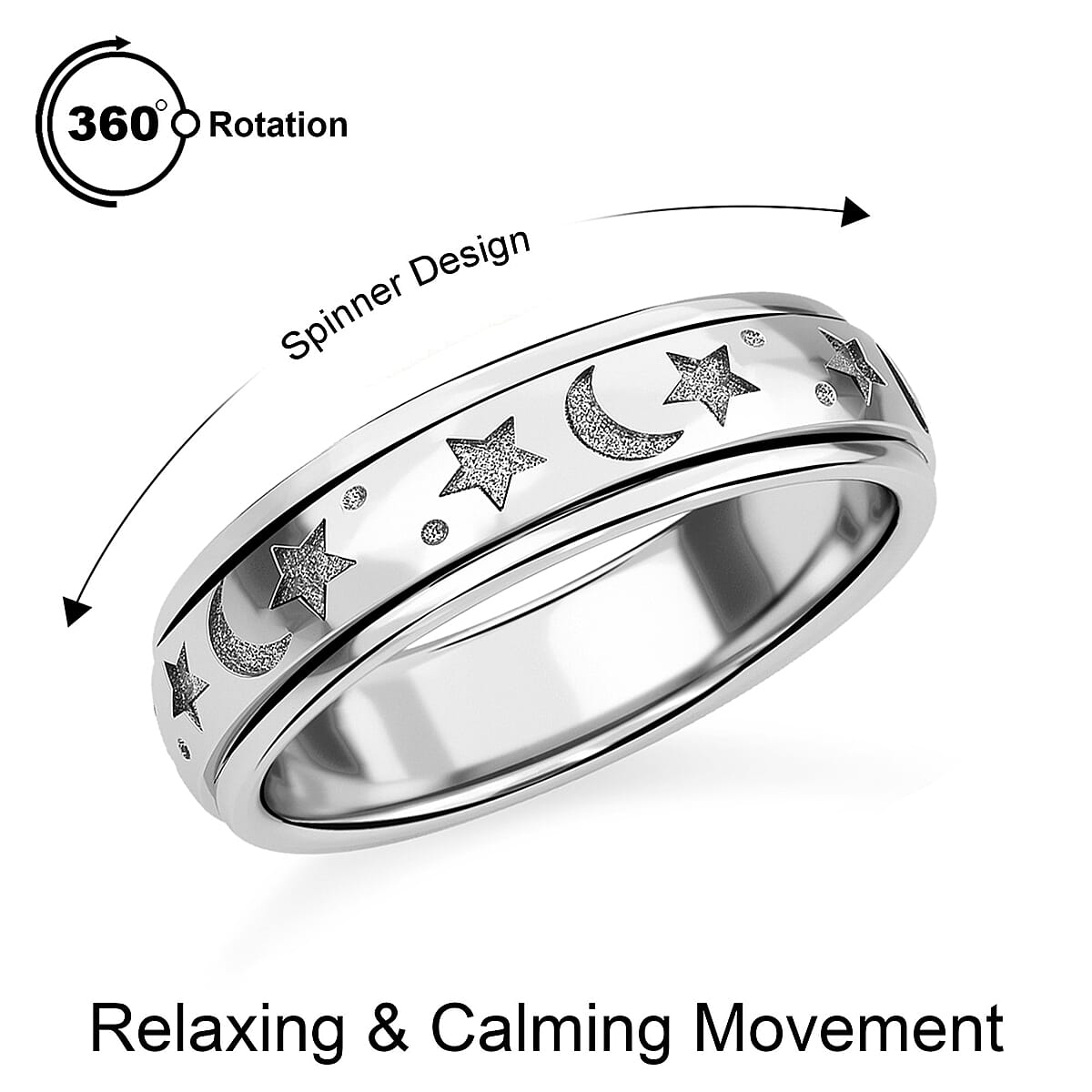 18K Vermeil Rose Gold Plated Sterling Silver Moon & Star Spinner Ring