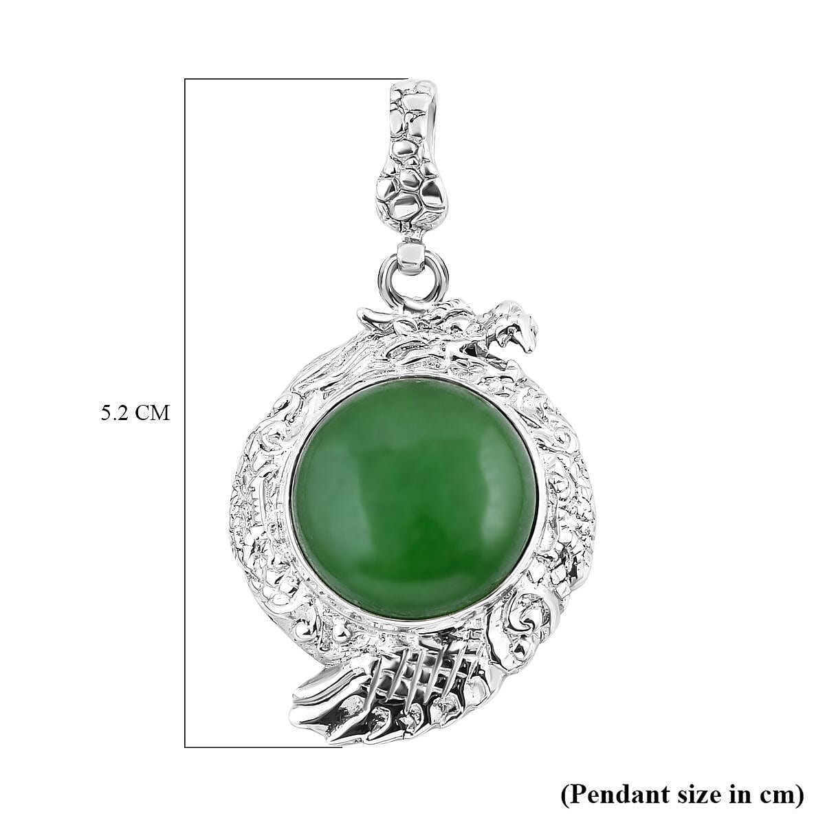 Royal Bali Collection - Green Jade Solitaire Dragon Pendant in Sterling Silver 15.50 Ct, Silver Wt 8.60 GM