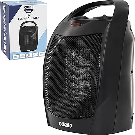 Close Out Deal - Lightweight & Energy Efficient Ceramic Heater (2KW) with 3 Power Settings, Adjustable Thermostat & Overheating Protection Technology - Black