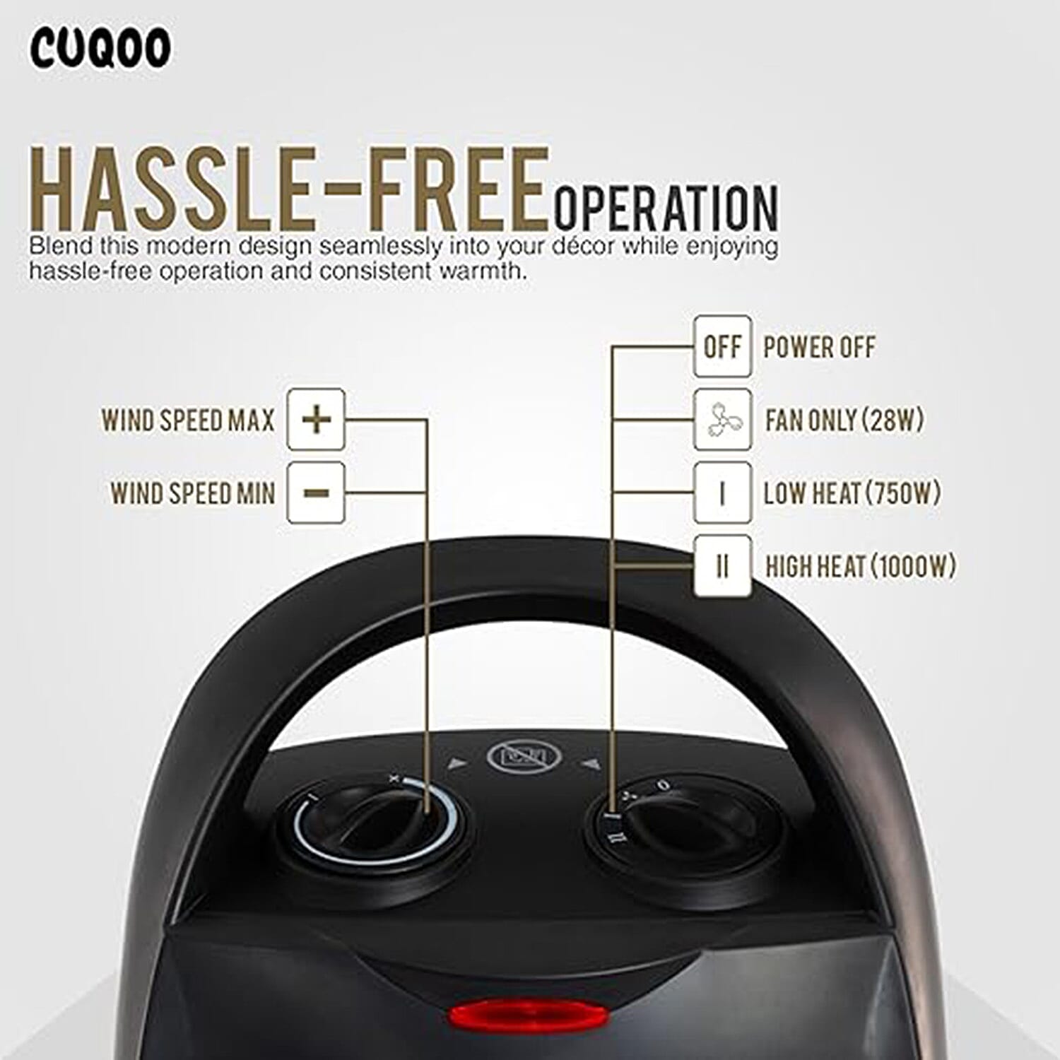 Close Out Deal - Lightweight & Energy Efficient Ceramic Heater (2KW) with 3 Power Settings, Adjustable Thermostat & Overheating Protection Technology - Black