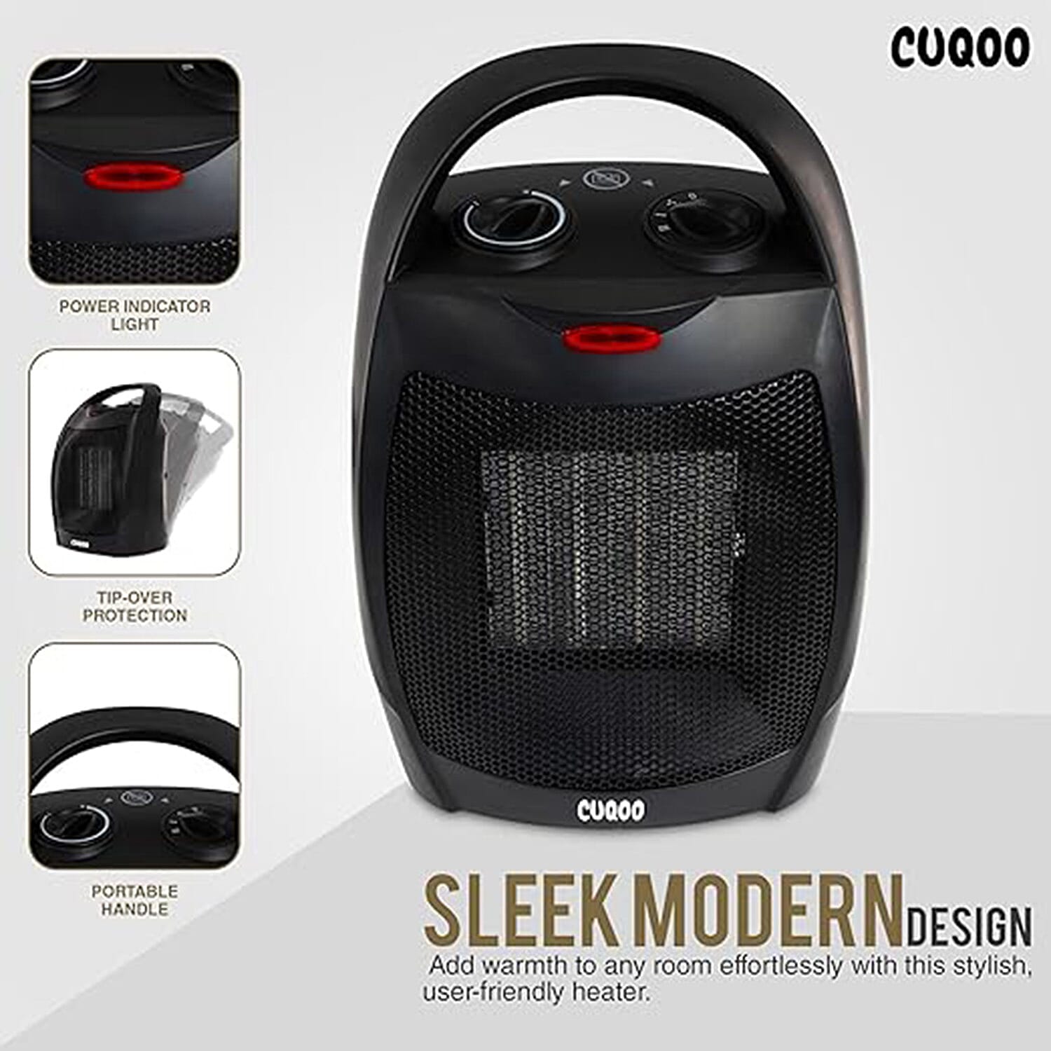 Close Out Deal - Lightweight & Energy Efficient Ceramic Heater (2KW) with 3 Power Settings, Adjustable Thermostat & Overheating Protection Technology - Black