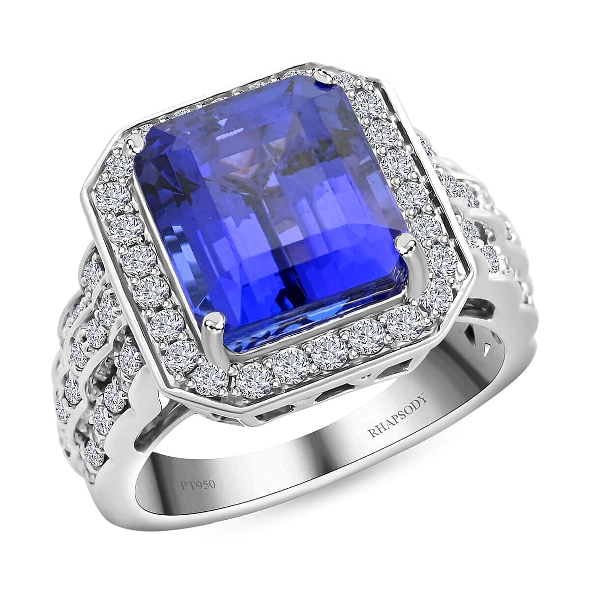 RHAPSODY 950 Platinum AAAA Tanzanite & VS Diamond Ring 8.75 ct,  Platinum Wt. 13.54 Gms
