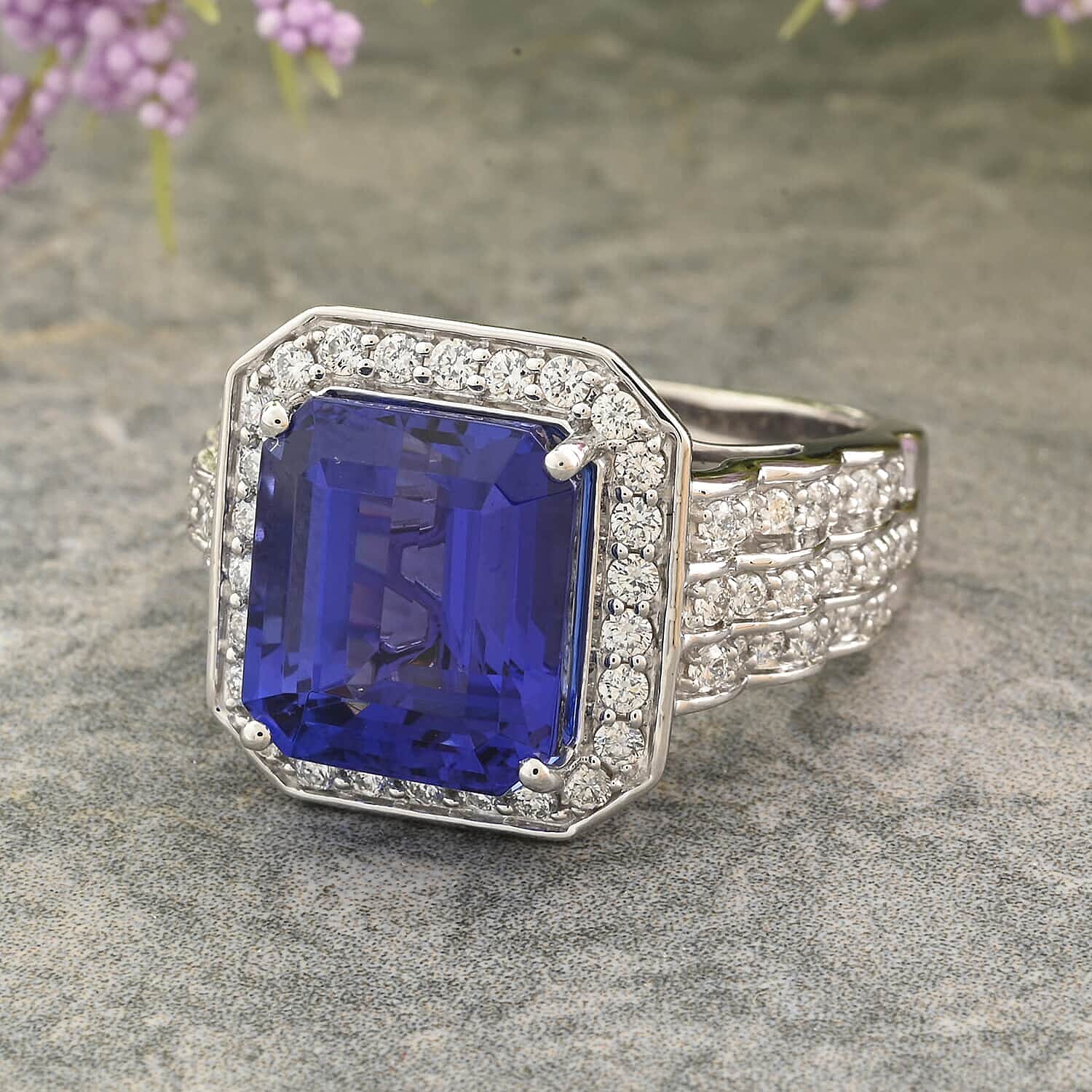 RHAPSODY 950 Platinum AAAA Tanzanite & VS Diamond Ring 8.75 ct,  Platinum Wt. 13.54 Gms