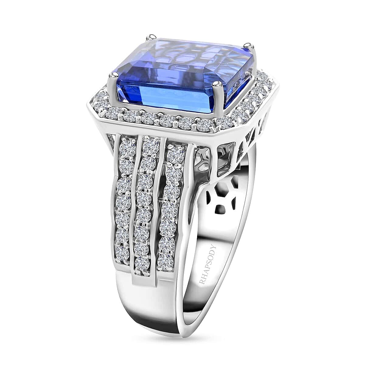 RHAPSODY 950 Platinum AAAA Tanzanite & VS Diamond Ring 8.75 ct,  Platinum Wt. 13.54 Gms