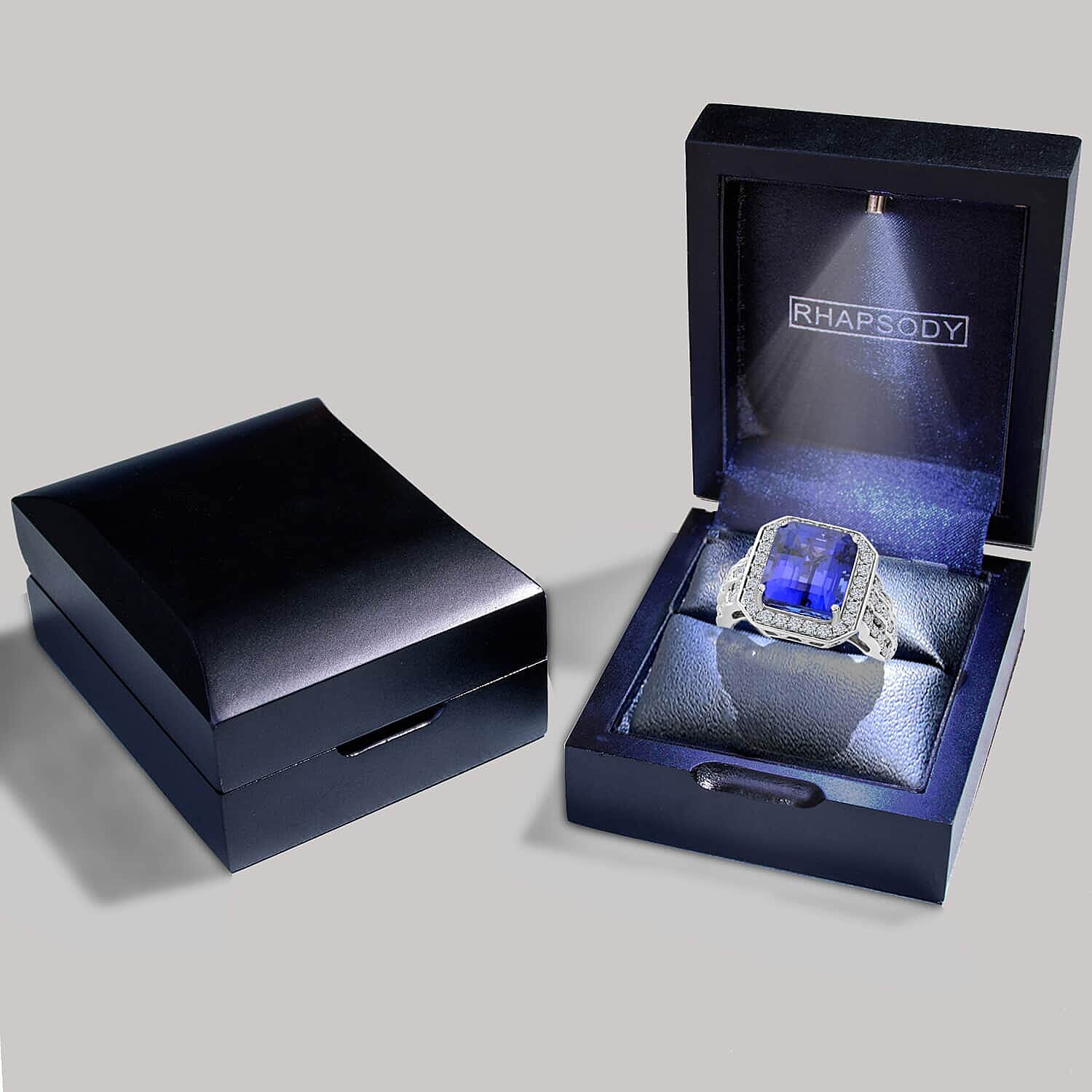 Rhapsody 950 Platinum AAAA Tanzanite and E-F VS Diamond Ring, 8.75 ct.
