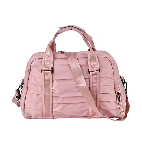 Water Repellent Pleated Travel Dufflle Bag - Light Pink