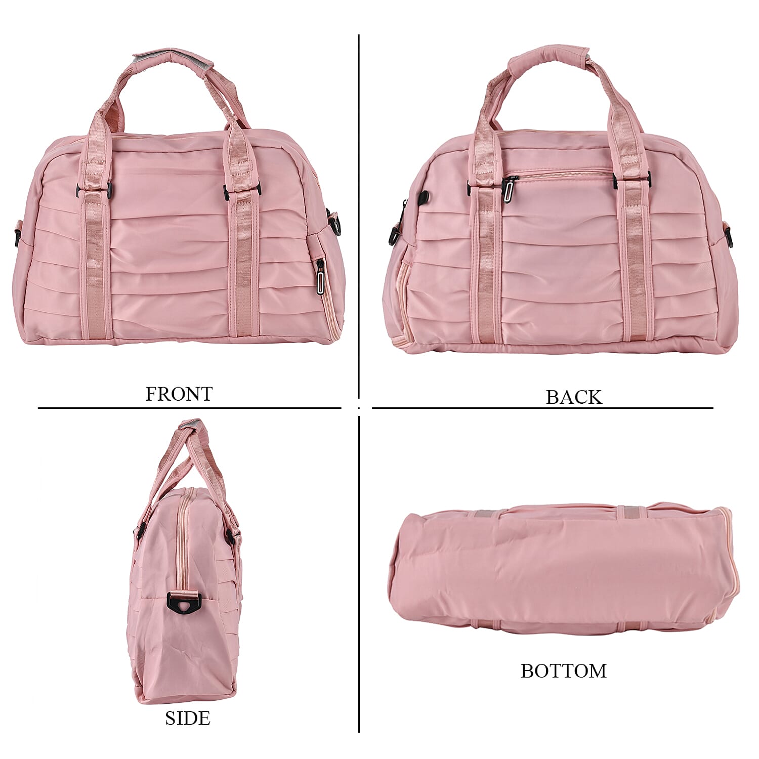  Water Repellent Pleated Travel Bag with Removable Shoulder Strap - Pink