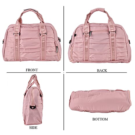 Water Repellent Pleated Travel Dufflle Bag - Light Pink