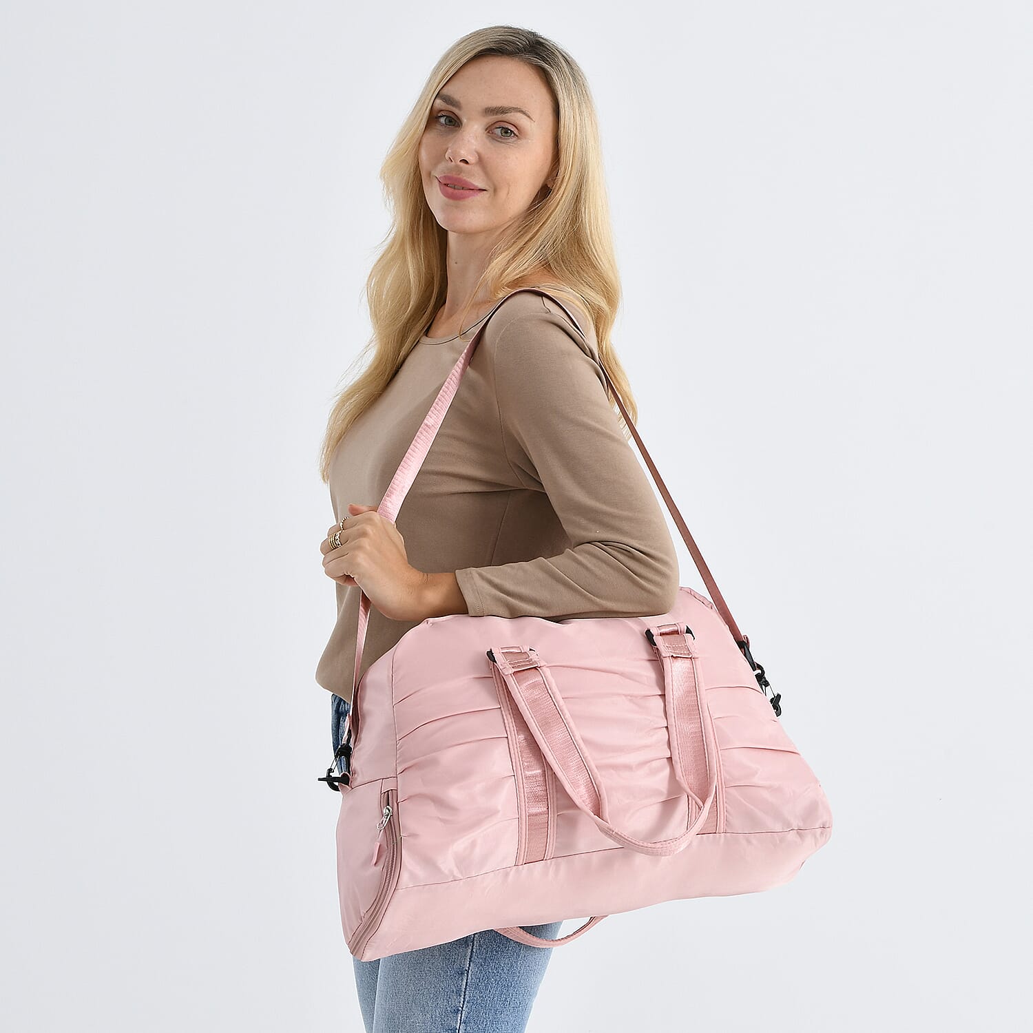 Water Repellent Pleated Travel Dufflle Bag - Light Pink