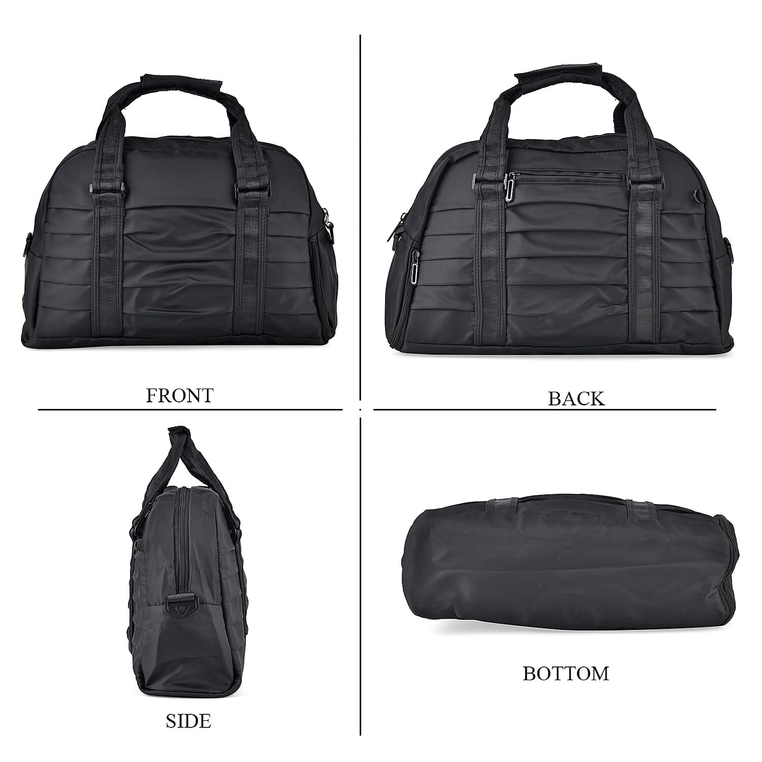 Water Repellent Pleated Trave Dufflle l Bag - Black