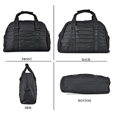 Water Repellent Pleated Trave Dufflle l Bag - Black