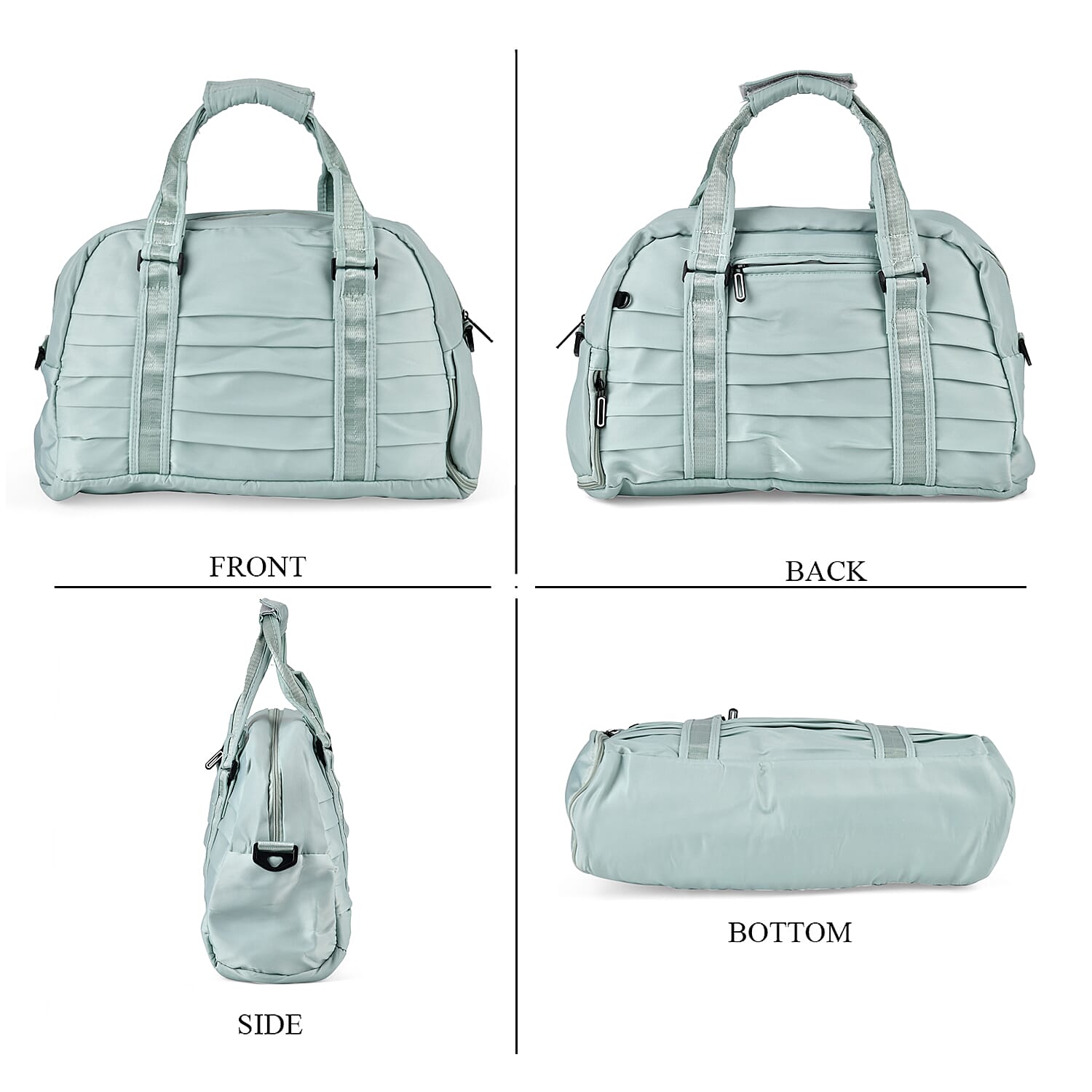 Water Repellent Pleated Travel Bag with Removable Shoulder Strap - Mint