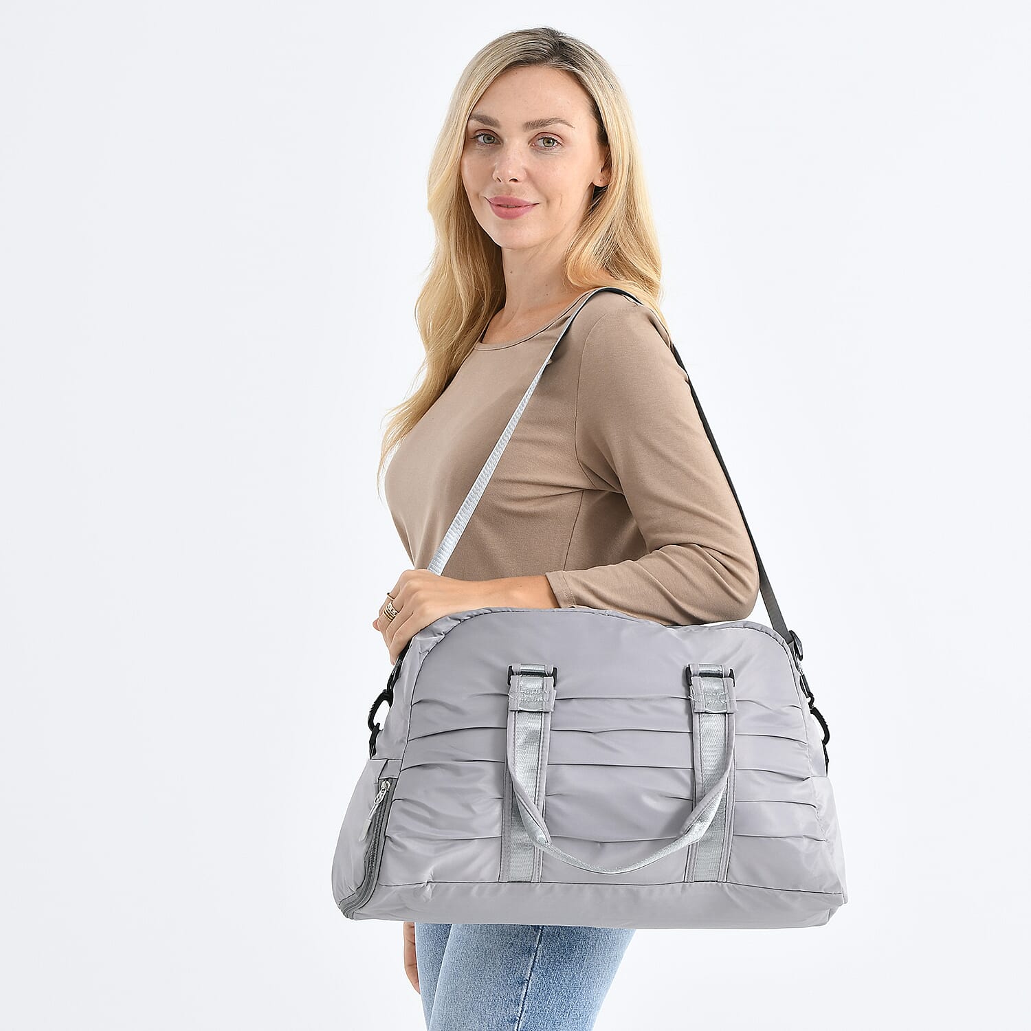 Water Repellent Pleated Travel Dufflle Bag - Grey