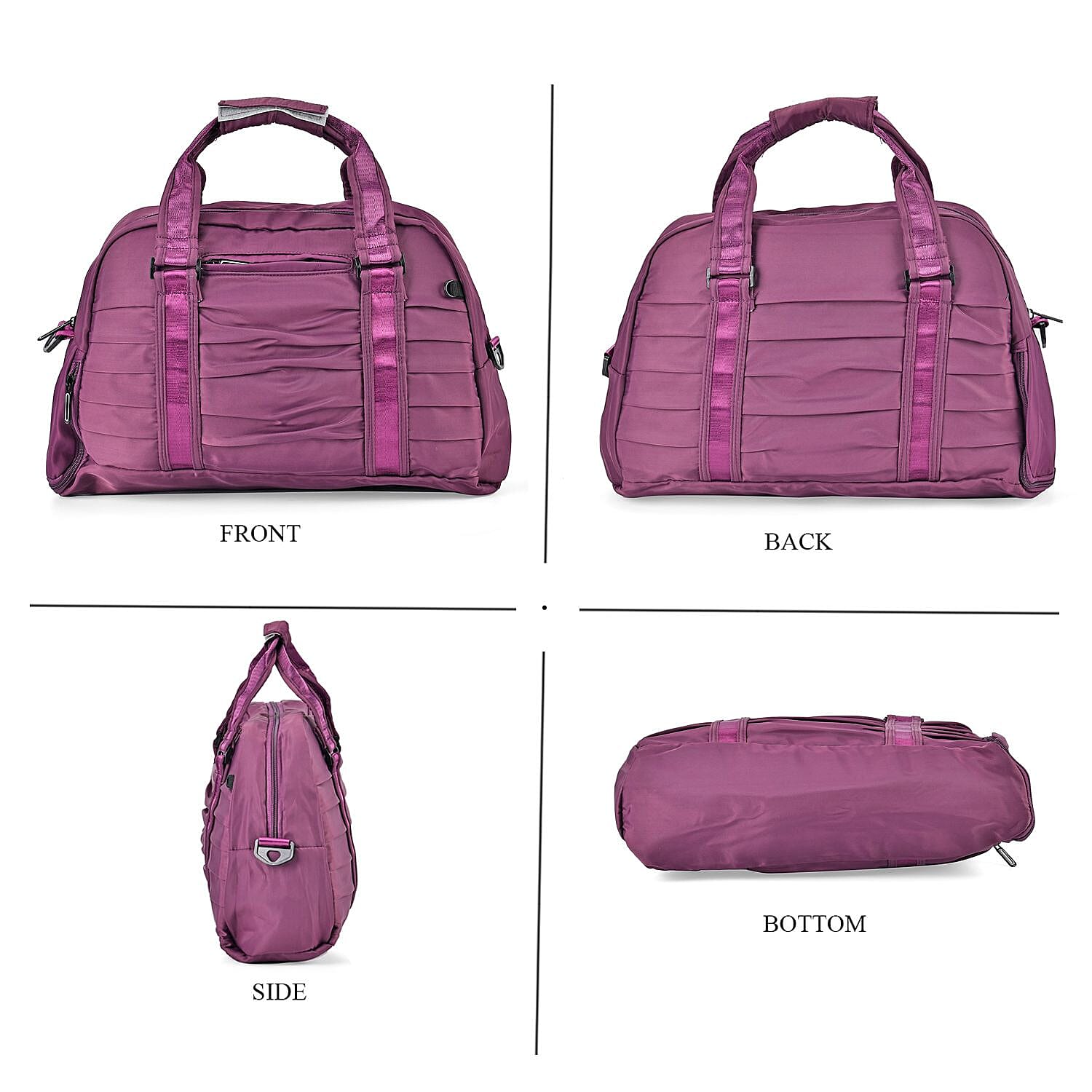 Water Repellent Pleated Travel Bag with Removable Shoulder Strap - Lilac
