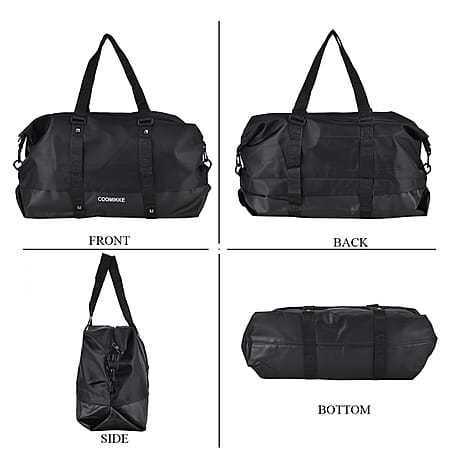 Duffle Bag- 3 slip pockets and 1 zip pocket - Water Repellent Multipurpose - Black