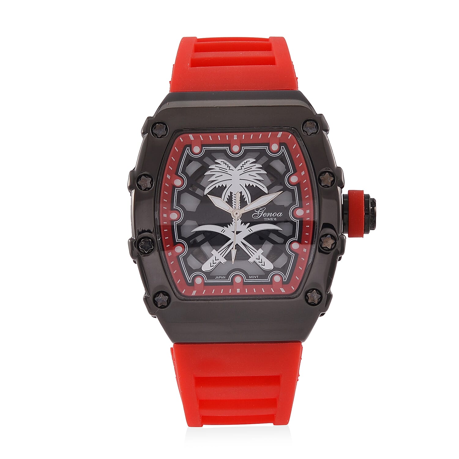 Designer inspired GENOA TIME V2 with silicone strap & stainless steel buckle- Red