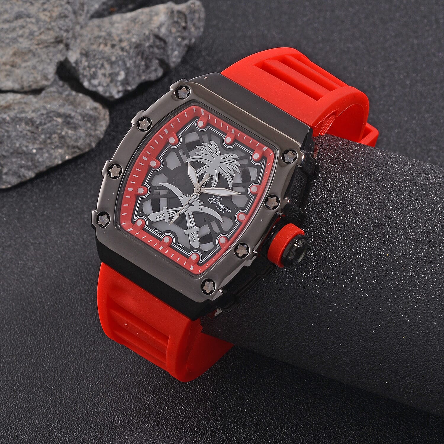 Designer inspired GENOA TIME V2 with silicone strap & stainless steel buckle- Red