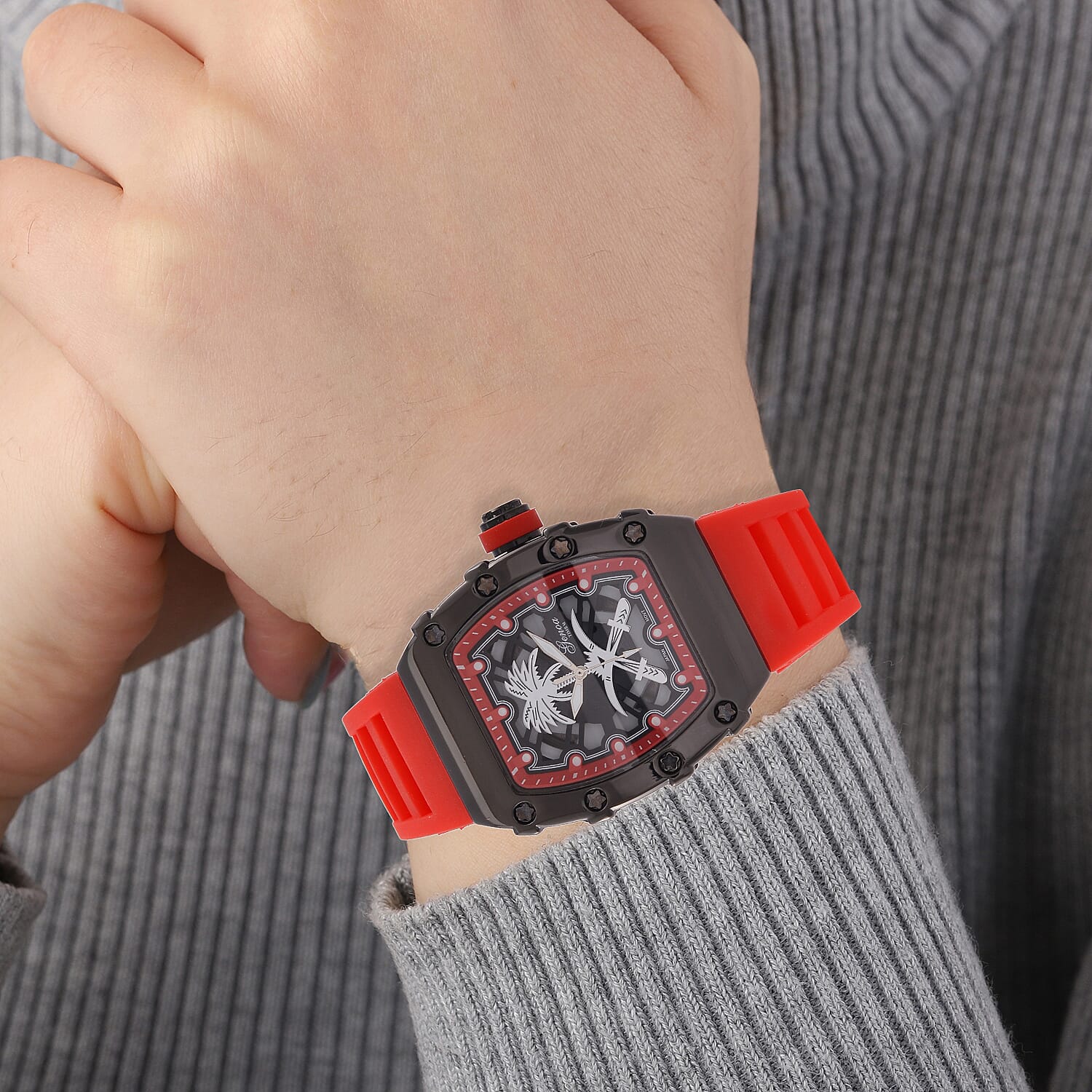 Designer inspired GENOA TIME V2 with silicone strap & stainless steel buckle- Red