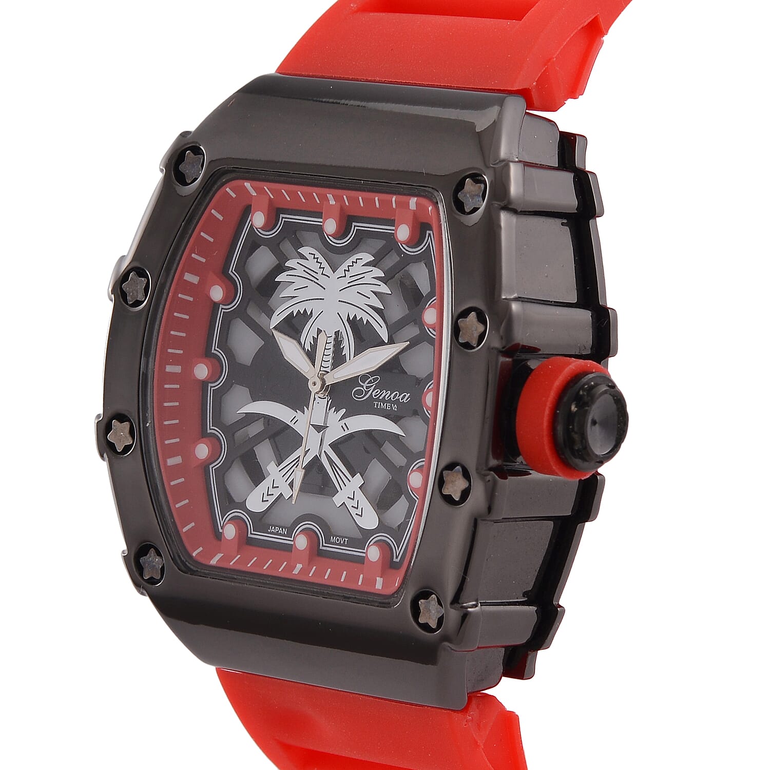 Designer inspired GENOA TIME V2 with silicone strap & stainless steel buckle- Red