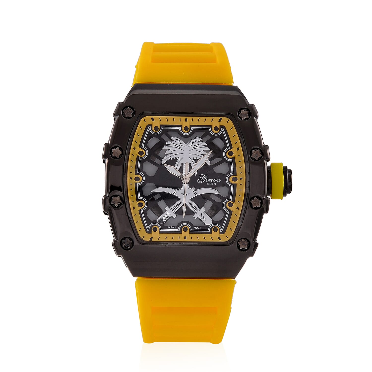 Designer inspired GENOA TIME V2 with silicone strap & stainless steel buckle- Yellow