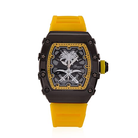 Designer inspired GENOA TIME V2 with silicone strap & stainless steel buckle- Yellow