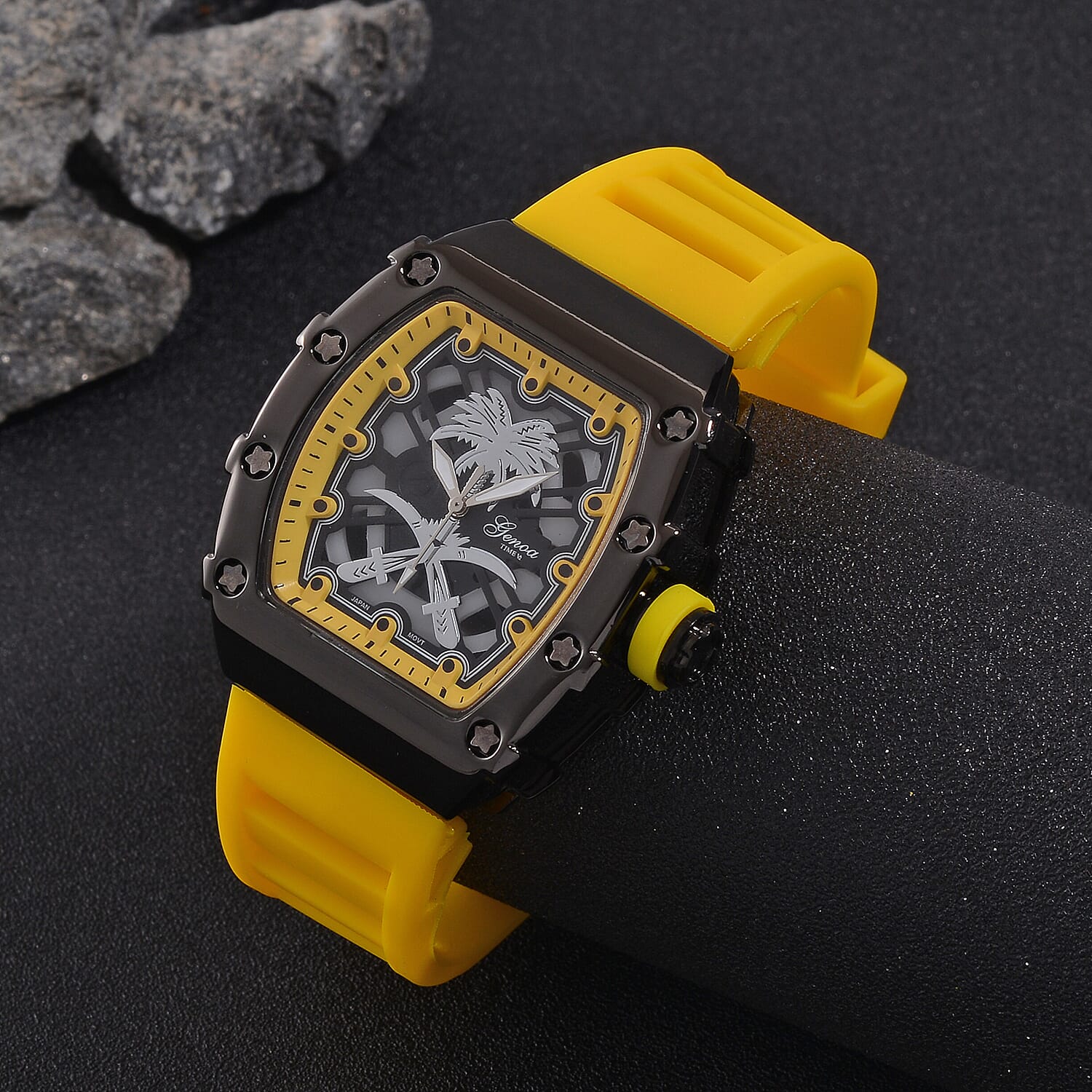 Designer inspired GENOA TIME V2 with silicone strap & stainless steel buckle- Yellow