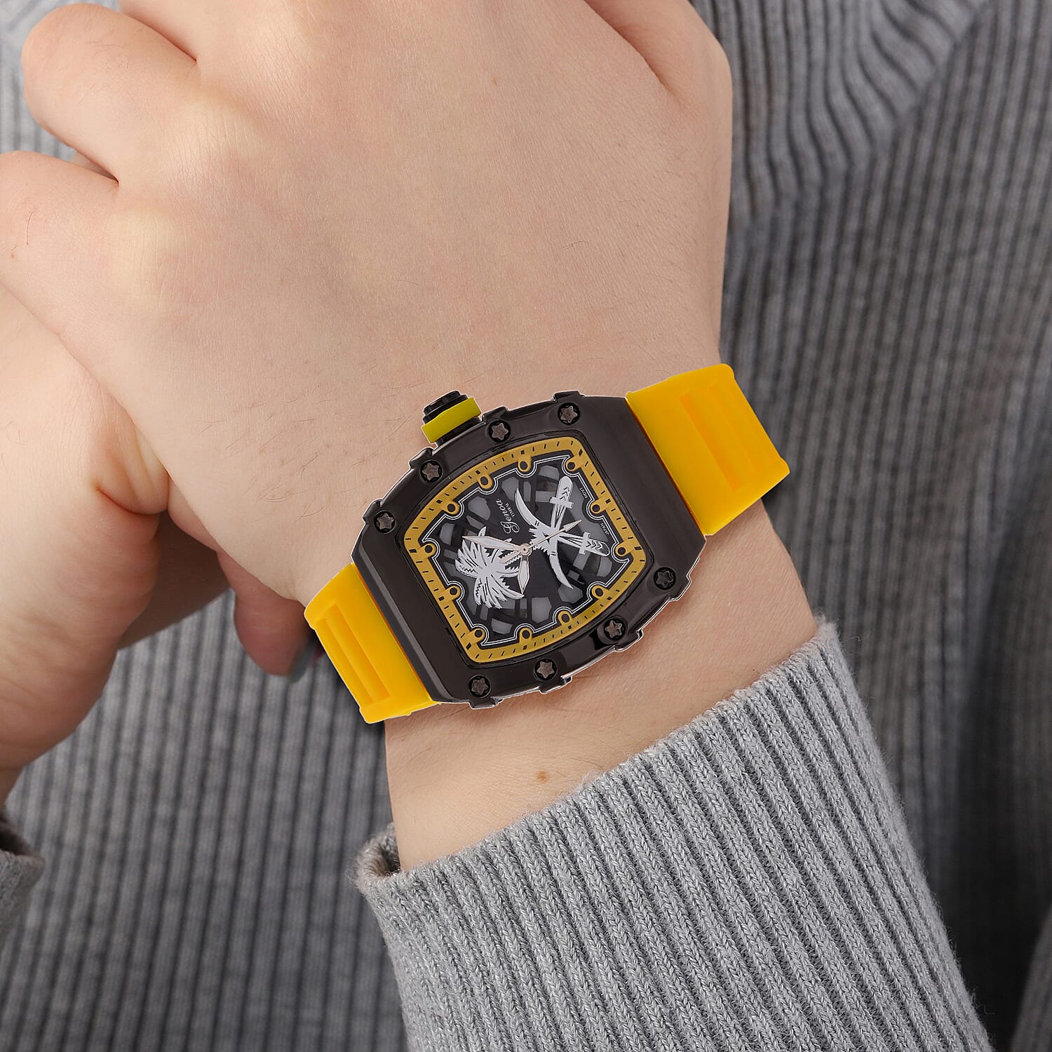 Designer inspired GENOA TIME V2 with silicone strap & stainless steel buckle- Yellow