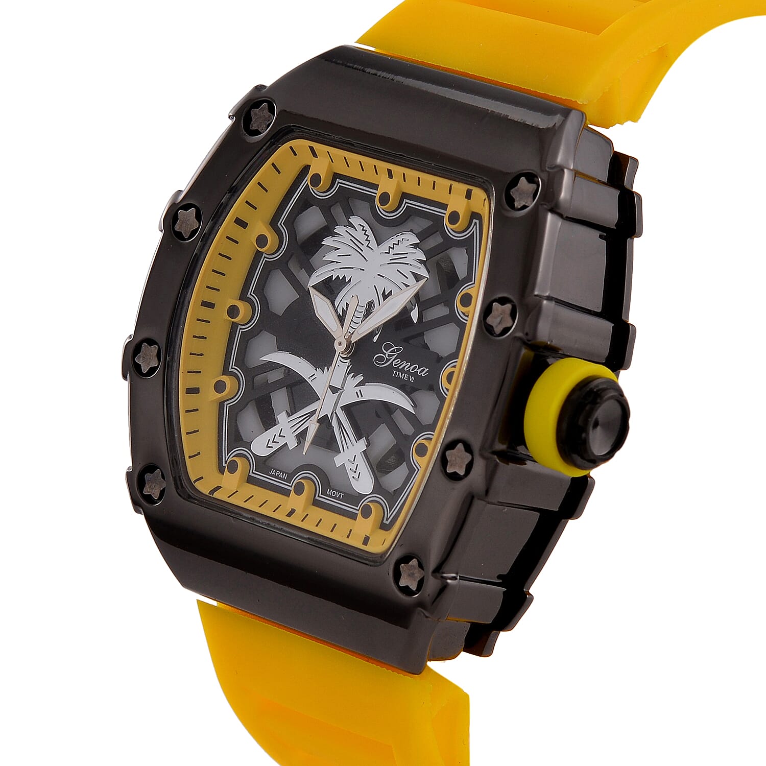 Designer inspired GENOA TIME V2 with silicone strap & stainless steel buckle- Yellow