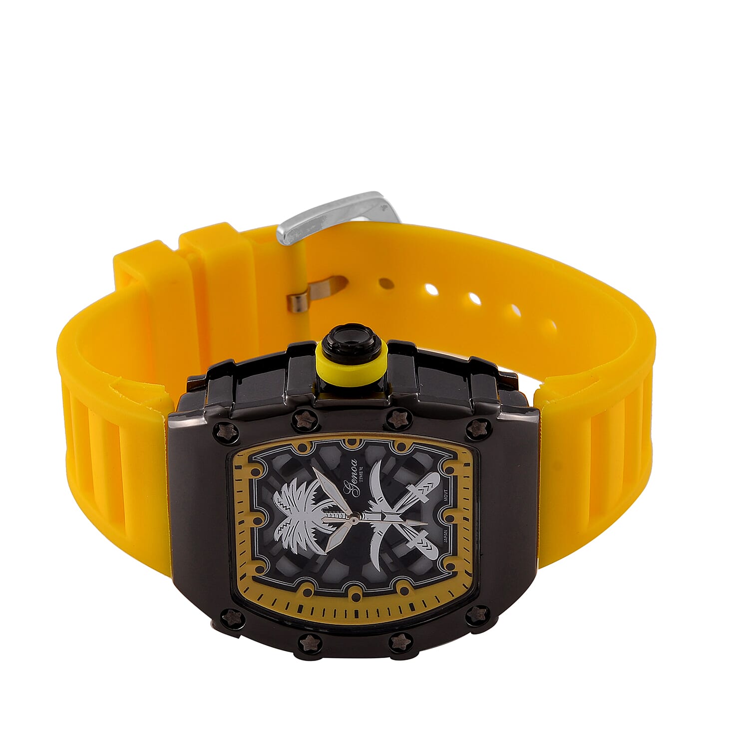 GENOA Japan Movt. 3ATM WR Black Dial Watch with Yellow Colour Strap