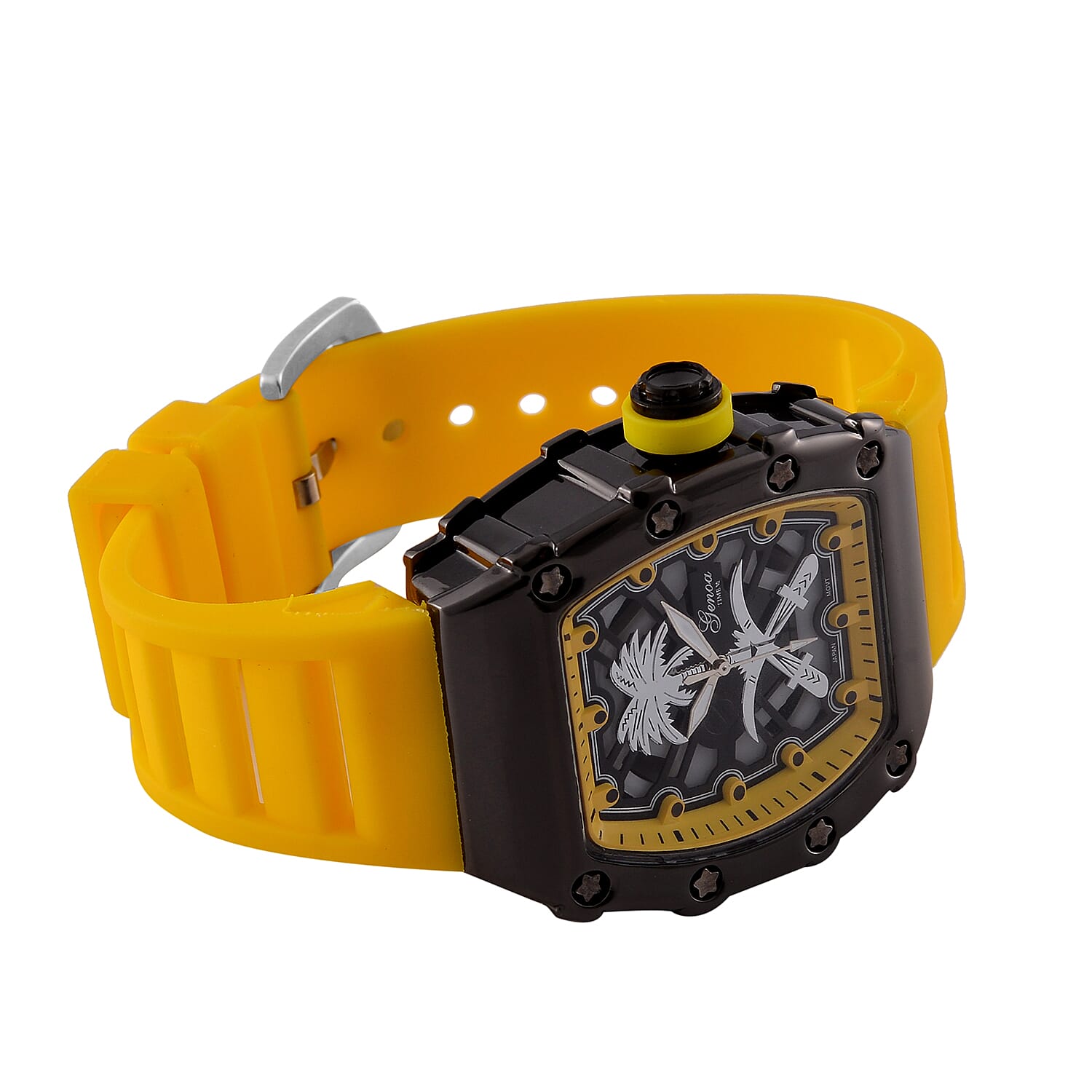 GENOA Japan Movt. 3ATM WR Black Dial Watch with Yellow Colour Strap