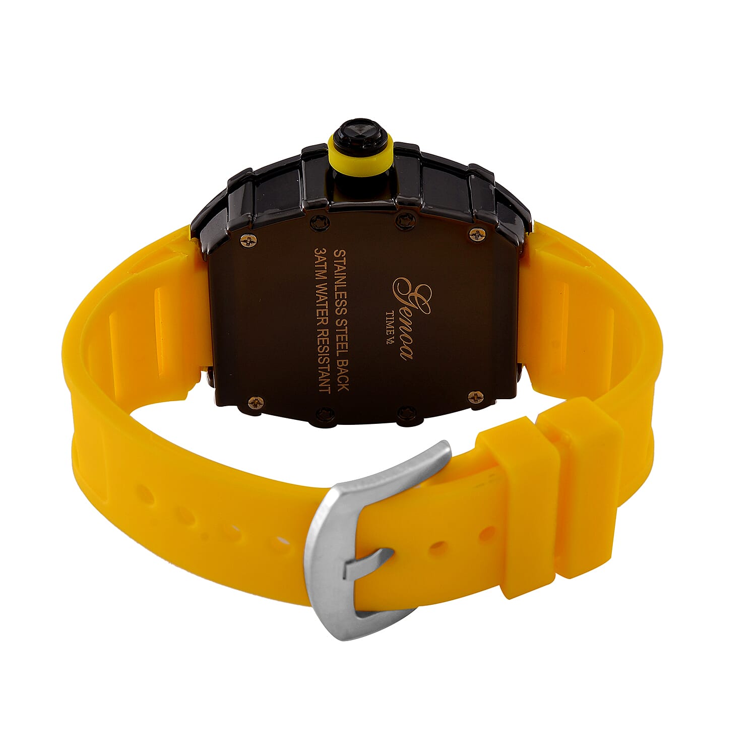 GENOA Japan Movt. 3ATM WR Black Dial Watch with Yellow Colour Strap