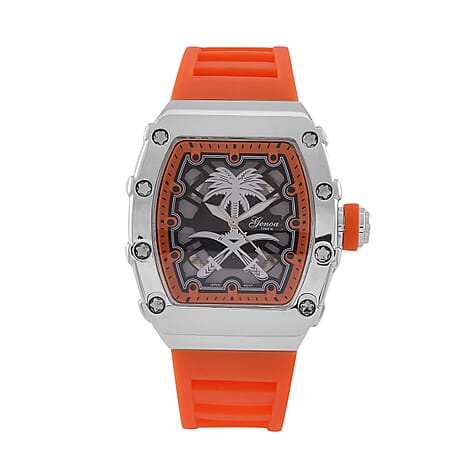 Designer inspired GENOA TIME V2 with silicone strap & stainless steel buckle- Orange