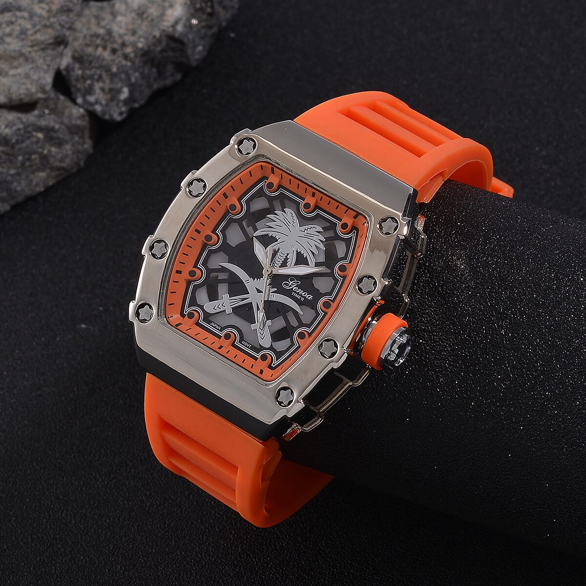 Designer inspired GENOA TIME V2 with silicone strap & stainless steel buckle- Orange