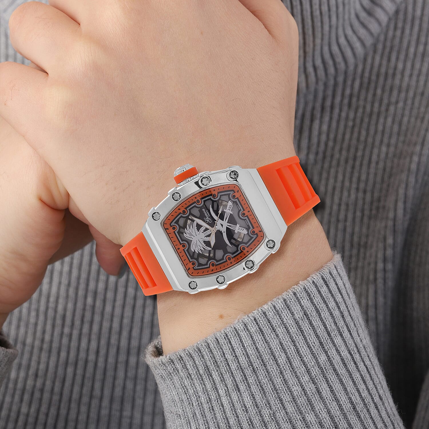 Designer inspired GENOA TIME V2 with silicone strap & stainless steel buckle- Orange