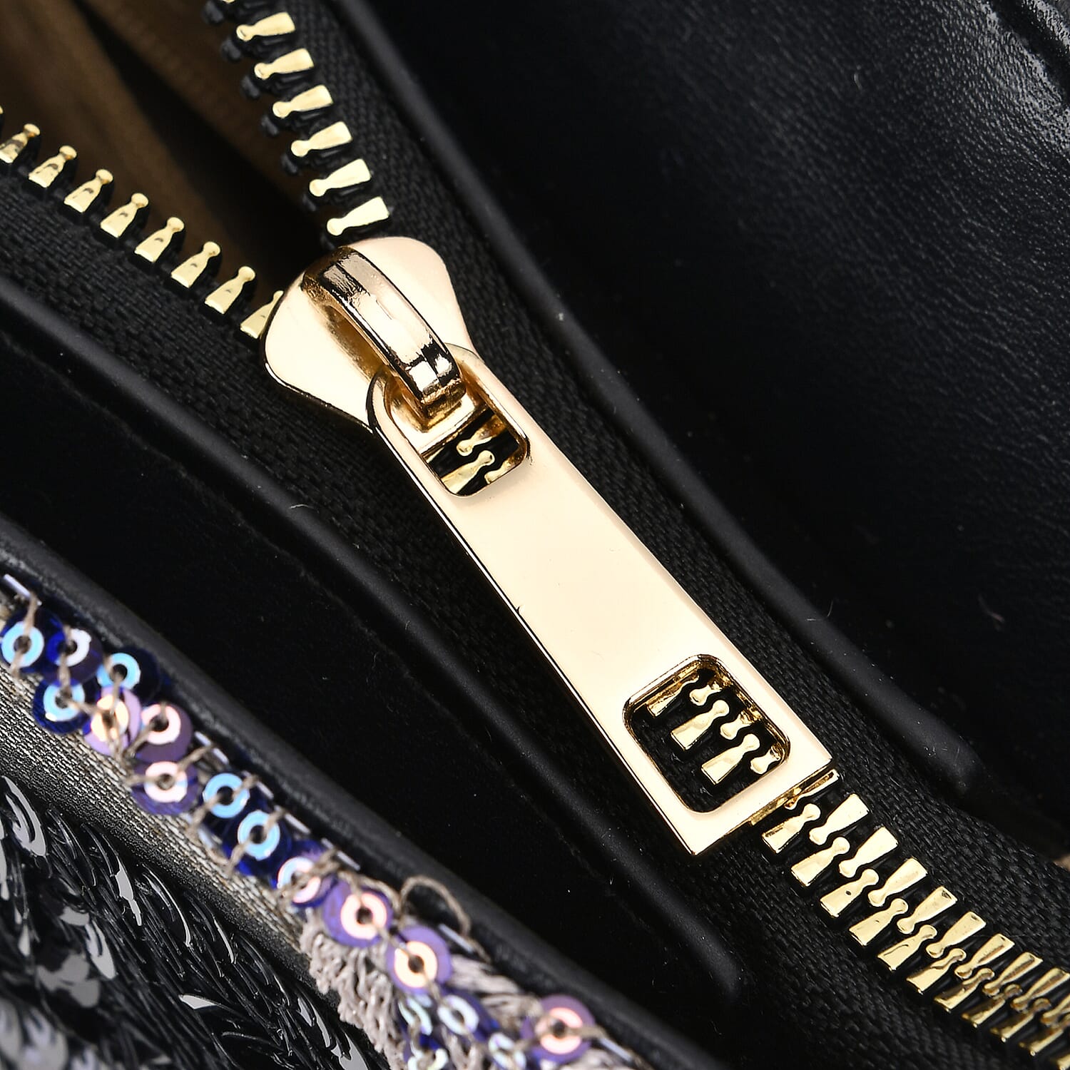 Sequin floral embroidery crossbody bag- Black